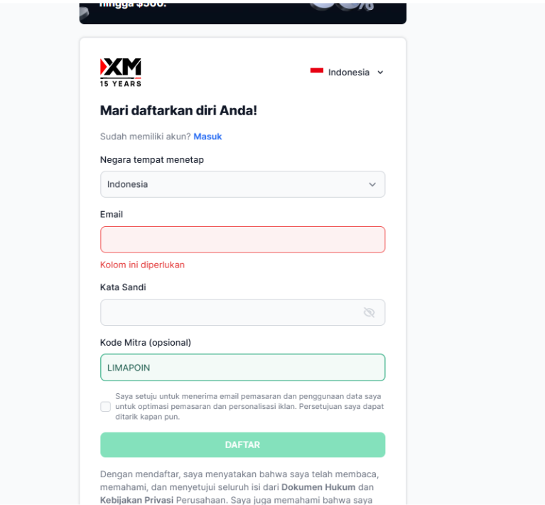 Daftar Akun XM Limapoin